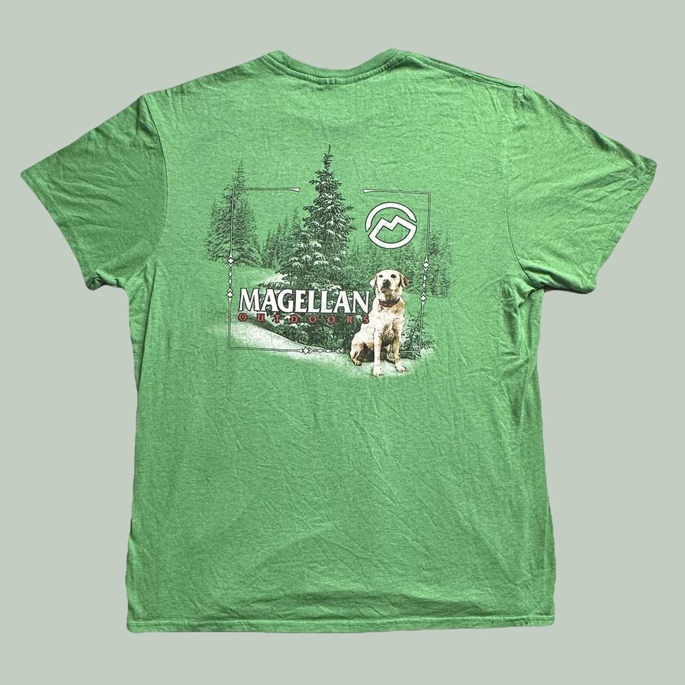 Magellan Outdoors T-Shirt Mens L Green Lab Dog Graphic Short Sleeve Crew Neck